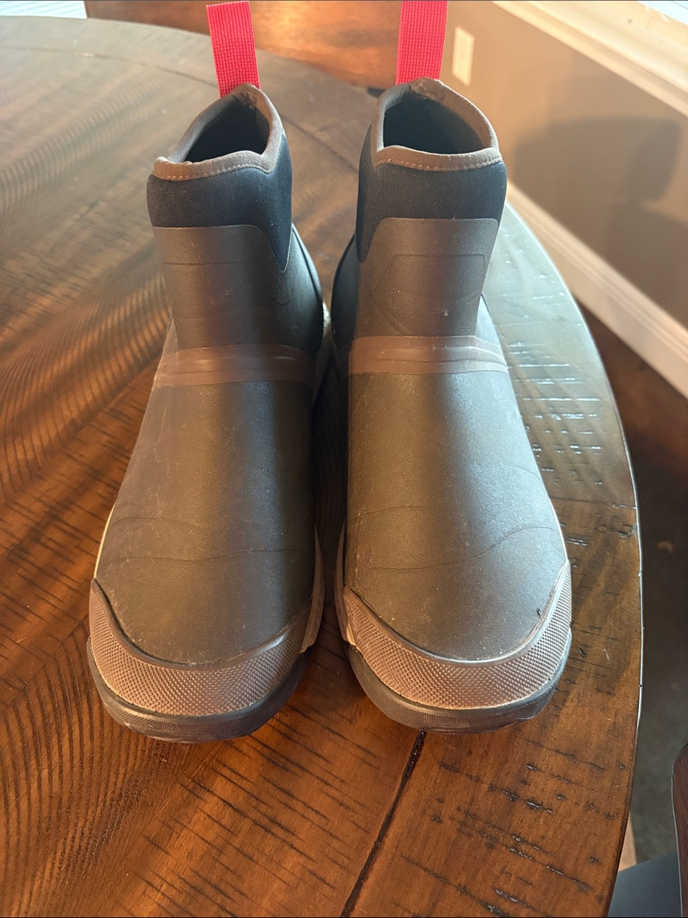 Men's Waterproof Slip-On Rain & Snow Boots in Dark Brown with Red Pull Tabs